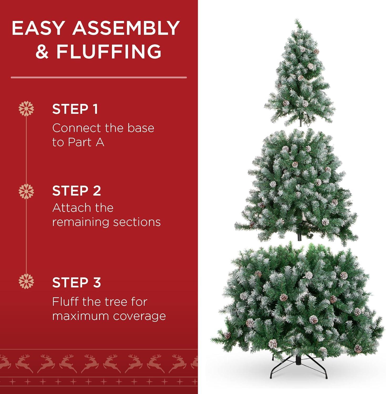 imageBest Choice Products 6ft PreDecorated Holiday Christmas Tree for Home Office Party Decoration w 1000 PVC Branch Tips Partially Flocked Design Pine Cones Metal Hinges ampamp Base6ft