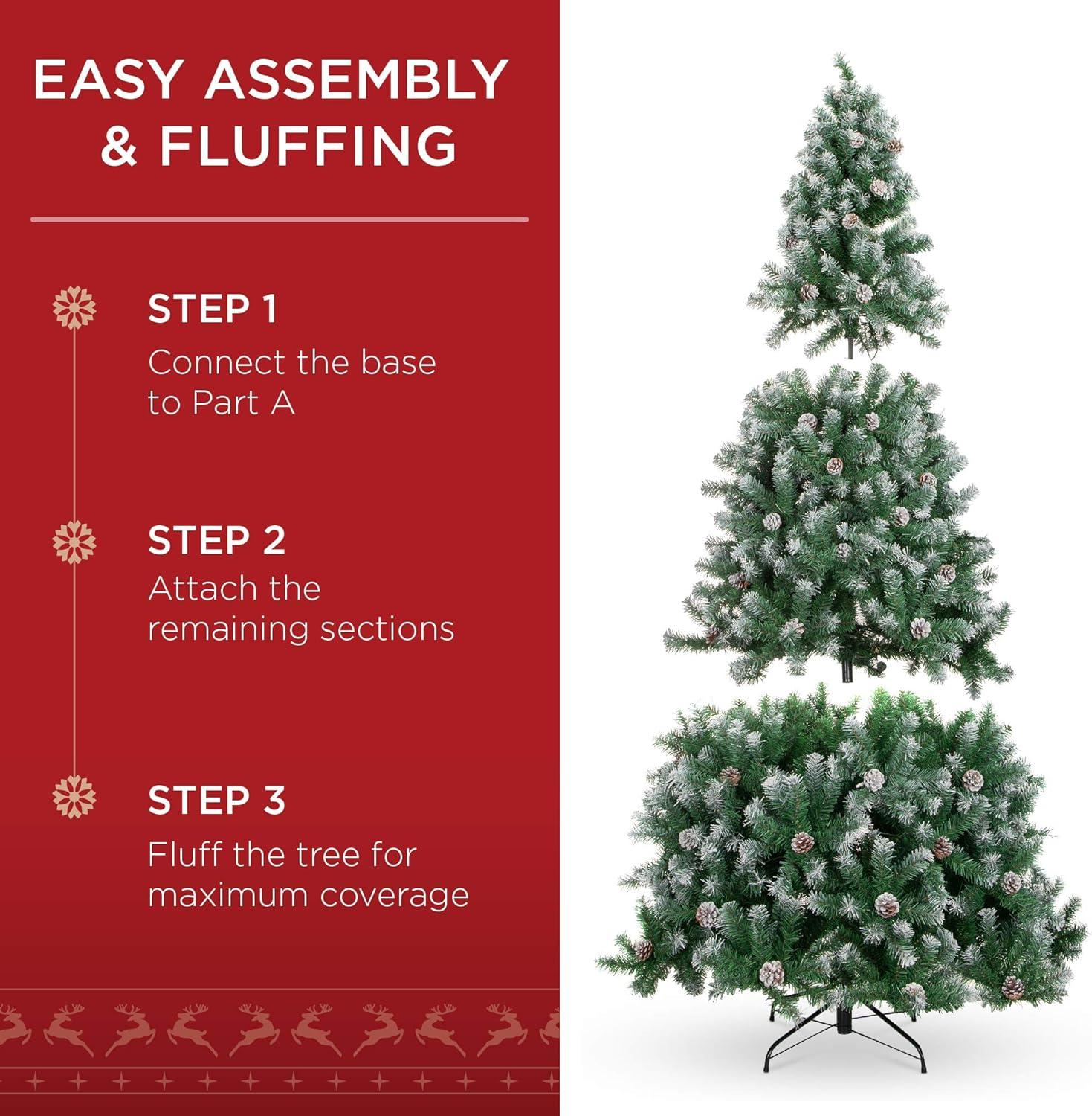 imageBest Choice Products 6ft PreDecorated Holiday Christmas Tree for Home Office Party Decoration w 1000 PVC Branch Tips Partially Flocked Design Pine Cones Metal Hinges ampamp Base75ft