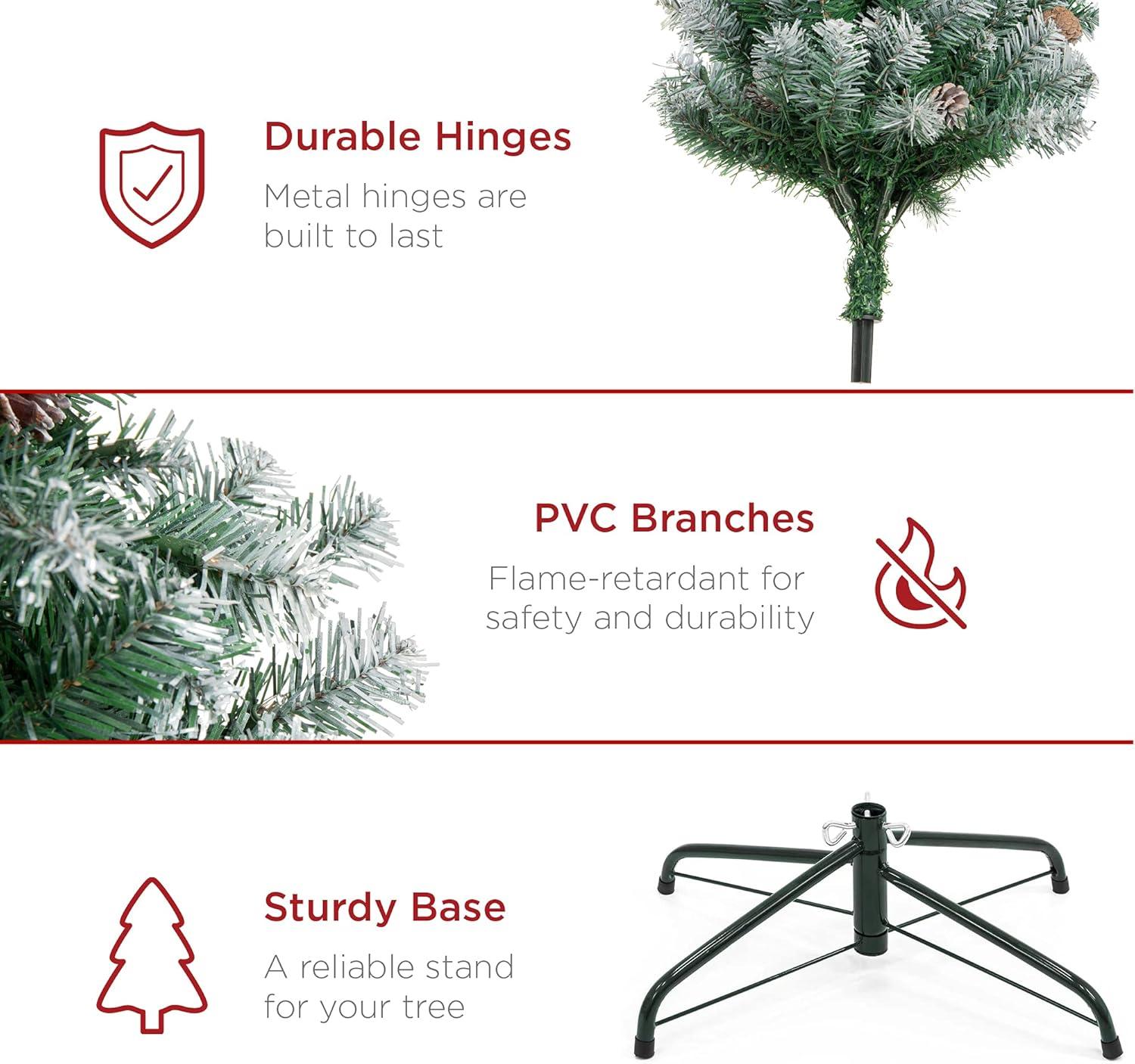 imageBest Choice Products 6ft PreDecorated Holiday Christmas Tree for Home Office Party Decoration w 1000 PVC Branch Tips Partially Flocked Design Pine Cones Metal Hinges ampamp Base75ft