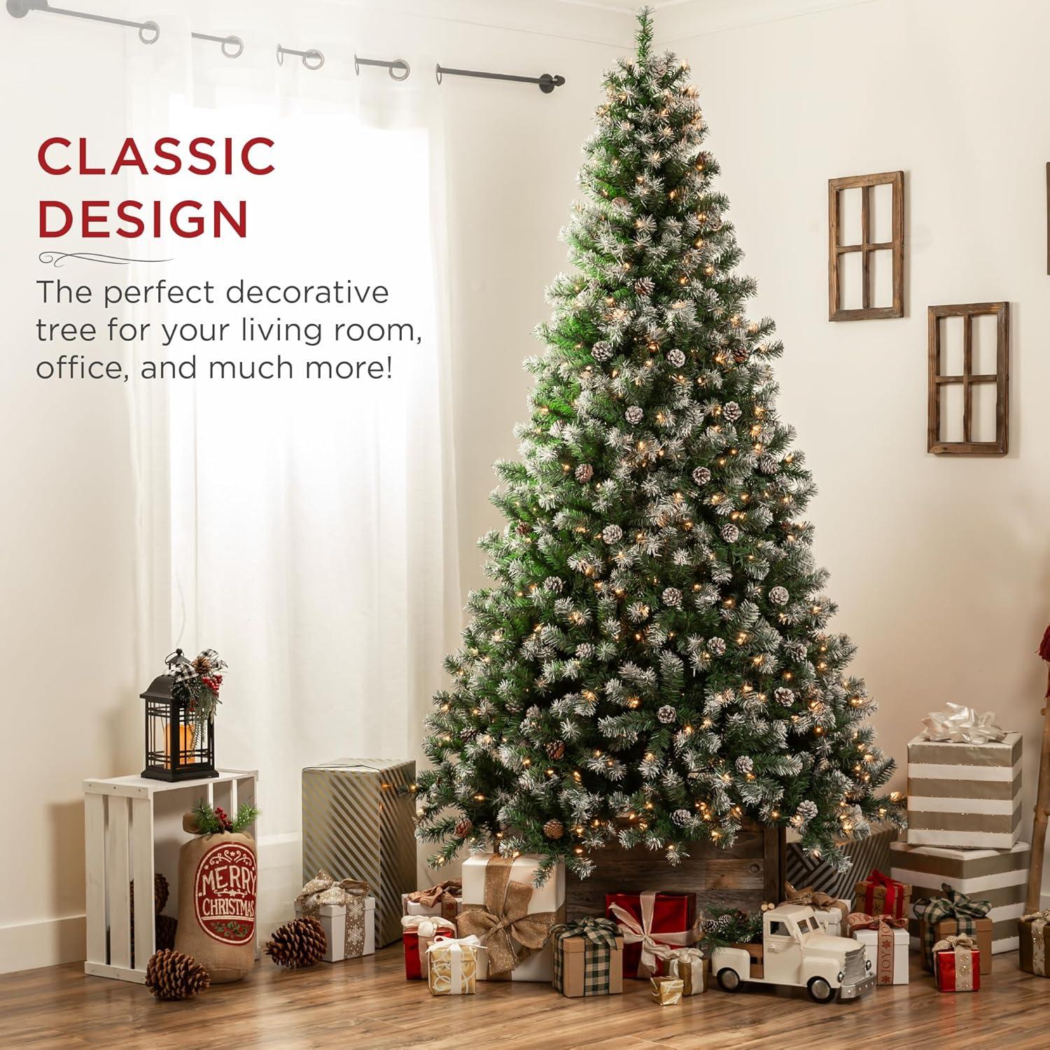 imageBest Choice Products 6ft PreDecorated Holiday Christmas Tree for Home Office Party Decoration w 1000 PVC Branch Tips Partially Flocked Design Pine Cones Metal Hinges ampamp Base12ft