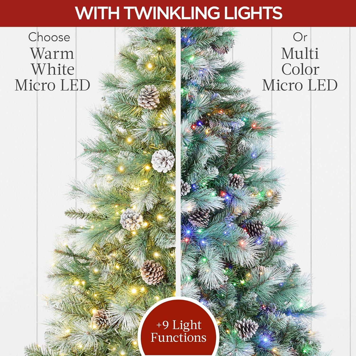 imageBest Choice Products Full Scotch Pine Christmas Tree 6ft PreLit Holiday Decor w 1200 Twinkling Micro LED Lights 2in1 White ampamp MulticolorFrosted