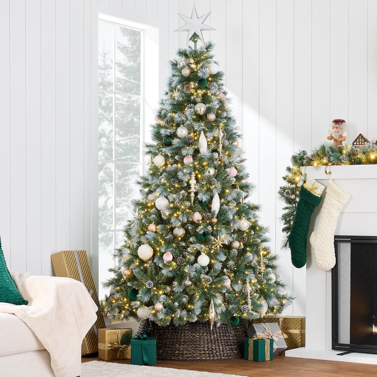 imageBest Choice Products Full Scotch Pine Christmas Tree 6ft PreLit Holiday Decor w 1200 Twinkling Micro LED Lights 2in1 White ampamp MulticolorFrosted