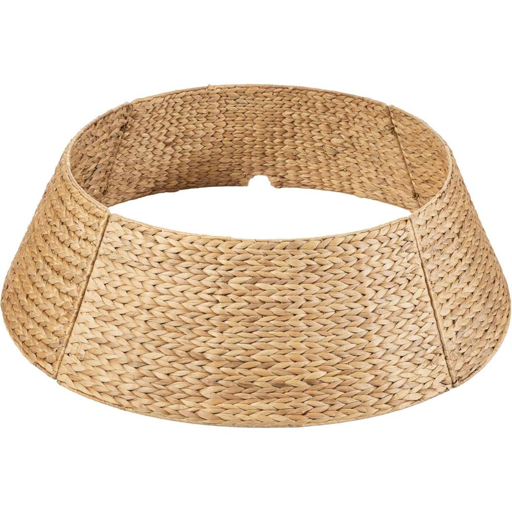 imageBest Choice Products 36in Christmas Tree Collar Woven Hyacinth 3Piece Holiday Rattan Tree Skirt Accessory for Home wCord CutOut  NaturalNatural