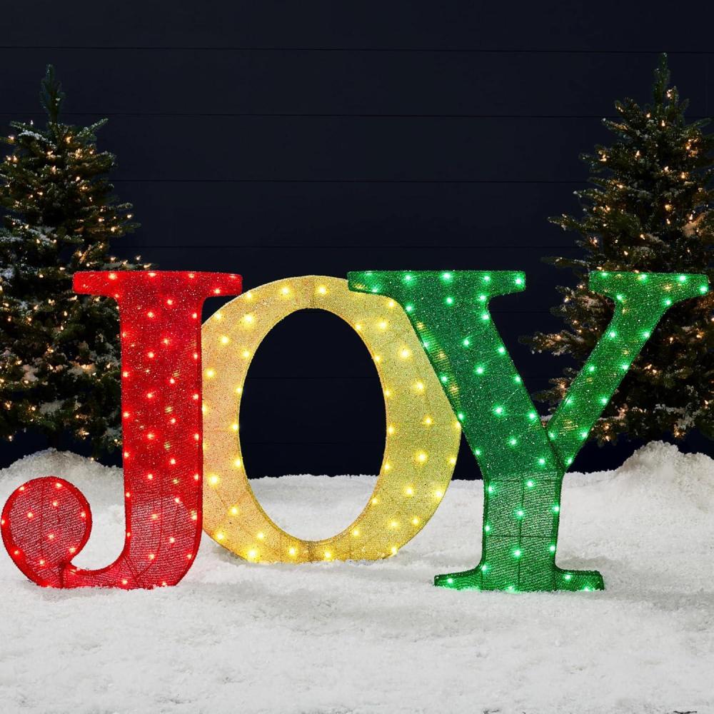 imageBest Choice Products 3Piece Christmas Joy Yard Decoration 32in 3D Lighted Outdoor Holiday Dcor w 150 LED Lights Ground Stakes  RedGoldGreen