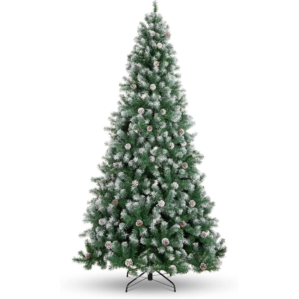 imageBest Choice Products 6ft PreDecorated Holiday Christmas Tree for Home Office Party Decoration w 1000 PVC Branch Tips Partially Flocked Design Pine Cones Metal Hinges ampamp Base75ft