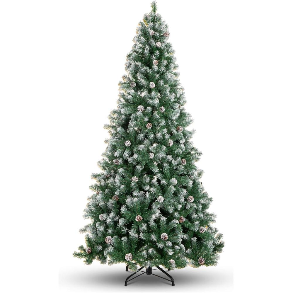 imageBest Choice Products 6ft PreDecorated Holiday Christmas Tree for Home Office Party Decoration w 1000 PVC Branch Tips Partially Flocked Design Pine Cones Metal Hinges ampamp Base45ft