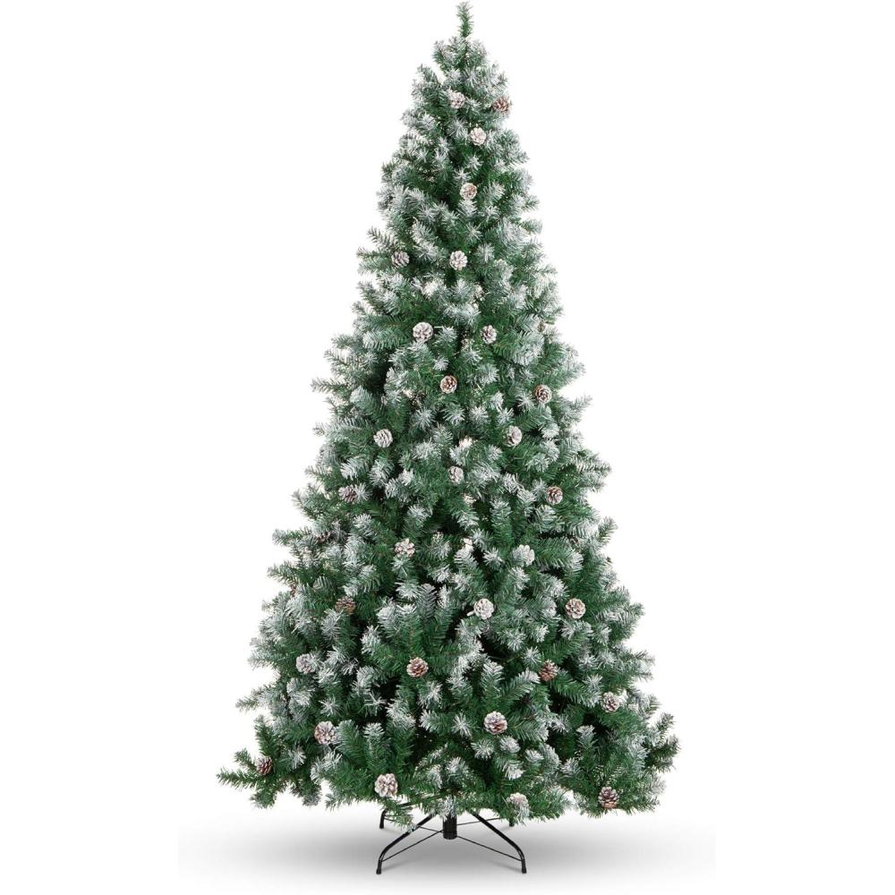 imageBest Choice Products 6ft PreDecorated Holiday Christmas Tree for Home Office Party Decoration w 1000 PVC Branch Tips Partially Flocked Design Pine Cones Metal Hinges ampamp Base9ft