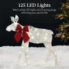 imageBest Choice Products 2D Moose Family Outdoor 2Pc Christmas Yard Dcor 4ft Lighted Yard Set Prelit AllWeather w 125 LEDs Ground Stakes  GoldWhite  2Piece