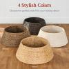 imageBest Choice Products 36in Christmas Tree Collar Woven Hyacinth 3Piece Holiday Rattan Tree Skirt Accessory for Home wCord CutOut  NaturalWashed White