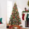imageBest Choice Products Christmas Tree PreLit PreDecorated Artificial 6ft Frosted Pine Holiday Decoration wFrosted Tips Pine Cones Berries12ft