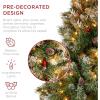 imageBest Choice Products Christmas Tree PreLit PreDecorated Artificial 6ft Frosted Pine Holiday Decoration wFrosted Tips Pine Cones Berries45ft