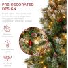 imageBest Choice Products Christmas Tree PreLit PreDecorated Artificial 6ft Frosted Pine Holiday Decoration wFrosted Tips Pine Cones Berries6ft