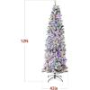 imageBest Choice Products Flocked Pencil Christmas Tree PreLit Slim Artificial Holiday Decoration 6ft Lighted Skinny wBase Warm White LightsDual WhiteMulti Color Lights
