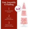 imageBest Choice Products Flocked Pencil Christmas Tree PreLit Slim Artificial Holiday Decoration 6ft Lighted Skinny wBase Warm White LightsPink  White Lights