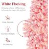 imageBest Choice Products Flocked Pencil Christmas Tree PreLit Slim Artificial Holiday Decoration 6ft Lighted Skinny wBase Warm White LightsPink  White Lights