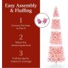 imageBest Choice Products Flocked Pencil Christmas Tree PreLit Slim Artificial Holiday Decoration 6ft Lighted Skinny wBase Warm White LightsPink  White Lights