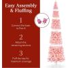 imageBest Choice Products Flocked Pencil Christmas Tree PreLit Slim Artificial Holiday Decoration 6ft Lighted Skinny wBase Warm White LightsPink  White Lights