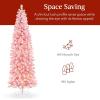 imageBest Choice Products Flocked Pencil Christmas Tree PreLit Slim Artificial Holiday Decoration 6ft Lighted Skinny wBase Warm White LightsPink  White Lights