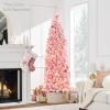 imageBest Choice Products Flocked Pencil Christmas Tree PreLit Slim Artificial Holiday Decoration 6ft Lighted Skinny wBase Warm White LightsPink  White Lights