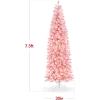 imageBest Choice Products Flocked Pencil Christmas Tree PreLit Slim Artificial Holiday Decoration 6ft Lighted Skinny wBase Warm White LightsPink  White Lights