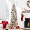 imageBest Choice Products Flocked Pencil Christmas Tree PreLit Slim Artificial Holiday Decoration 6ft Lighted Skinny wBase Warm White LightsWhite Lights