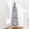 imageBest Choice Products Flocked Pencil Christmas Tree PreLit Slim Artificial Holiday Decoration 6ft Lighted Skinny wBase Warm White LightsDual WhiteMulti Color Lights