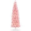 imageBest Choice Products Flocked Pencil Christmas Tree PreLit Slim Artificial Holiday Decoration 6ft Lighted Skinny wBase Warm White LightsPink  White Lights