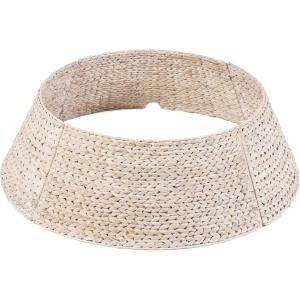 imageBest Choice Products 36in Christmas Tree Collar Woven Hyacinth 3Piece Holiday Rattan Tree Skirt Accessory for Home wCord CutOut  NaturalWashed White