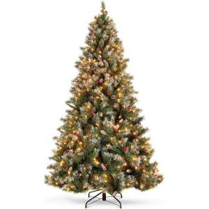 imageBest Choice Products Christmas Tree PreLit PreDecorated Artificial 6ft Frosted Pine Holiday Decoration wFrosted Tips Pine Cones Berries12ft