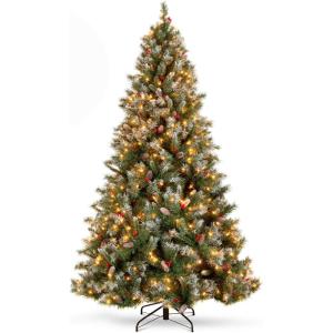imageBest Choice Products Christmas Tree PreLit PreDecorated Artificial 6ft Frosted Pine Holiday Decoration wFrosted Tips Pine Cones Berries75ft