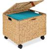 imageBest Choice Products Handwoven Water Hyacinth Rolling Filing Cabinet Mobile File Organizer for Hanging Folders WLid and Locking Wheels For Home or Office  NaturalNatural