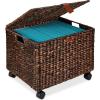 imageBest Choice Products Handwoven Water Hyacinth Rolling Filing Cabinet Mobile File Organizer for Hanging Folders WLid and Locking Wheels For Home or Office  NaturalBrown