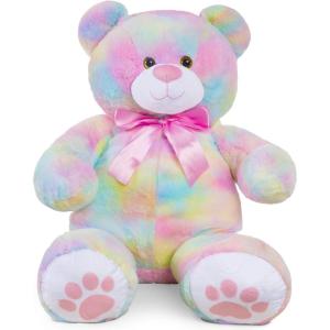 imageBest Choice Products 35in Giant Super Soft Plush Cuddly Teddy Bear Stuffed Animal Toy for Bedroom Kids Playroom wBow Tie Footprints  PastelPastel