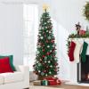 imageBest Choice Products 6ft Black Artificial Holiday Christmas Pencil Tree for Home Office Party Decoration w 608 Tips Metal Hinges ampamp BaseGreen