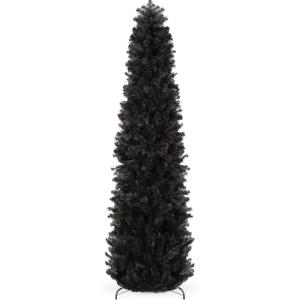 imageBest Choice Products 6ft Black Artificial Holiday Christmas Pencil Tree for Home Office Party Decoration w 608 Tips Metal Hinges ampamp BaseBlack