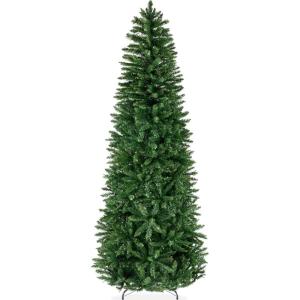 imageBest Choice Products 6ft Black Artificial Holiday Christmas Pencil Tree for Home Office Party Decoration w 608 Tips Metal Hinges ampamp BaseGreen