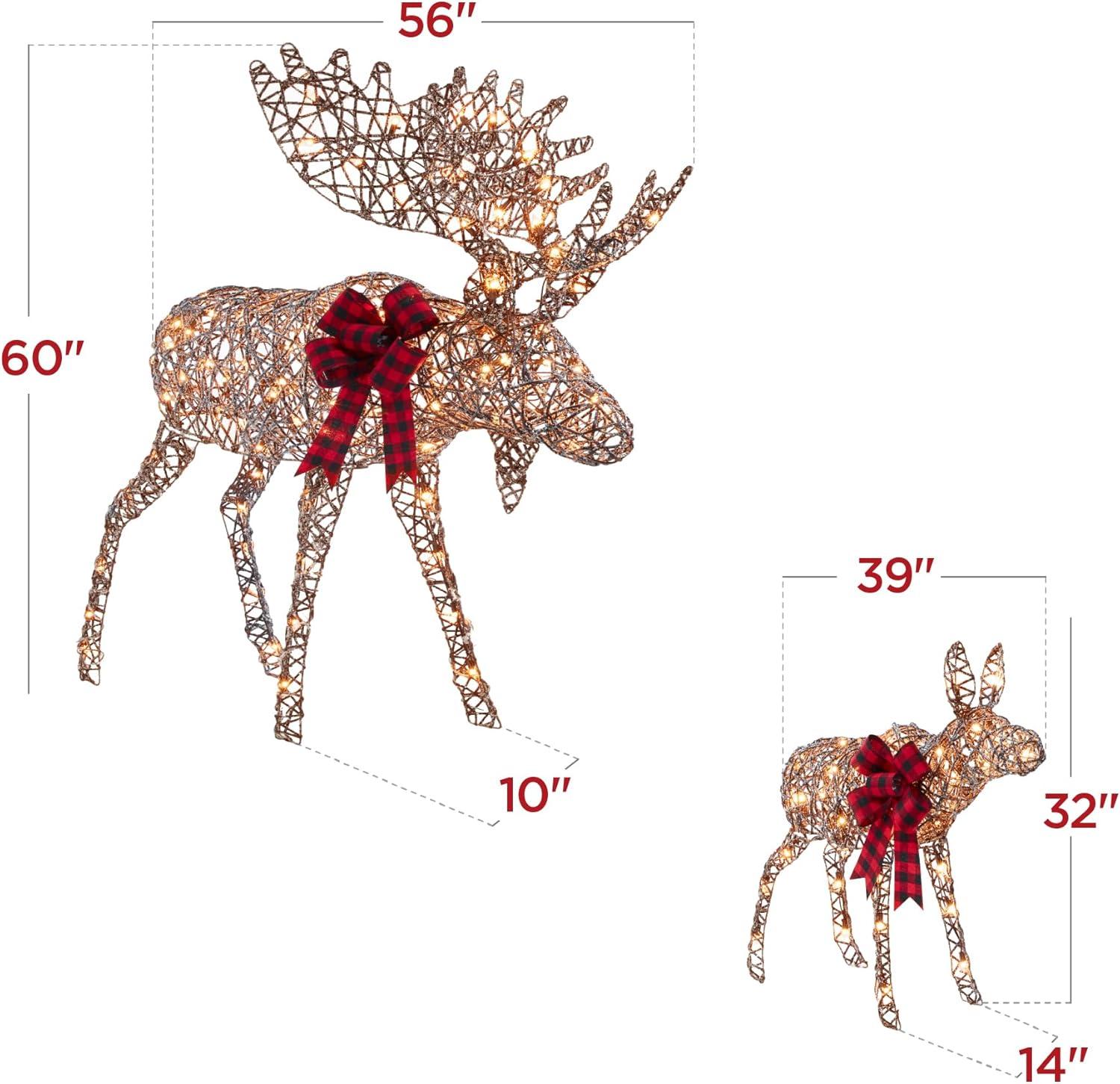 imageBest Choice Products 2Piece Moose Family Lighted Outdoor AllWeather Christmas Yard Decoration LightUp Dcor Set w 170 LED Lights Ground Stakes Zip Ties  GoldRattan  Extra Large
