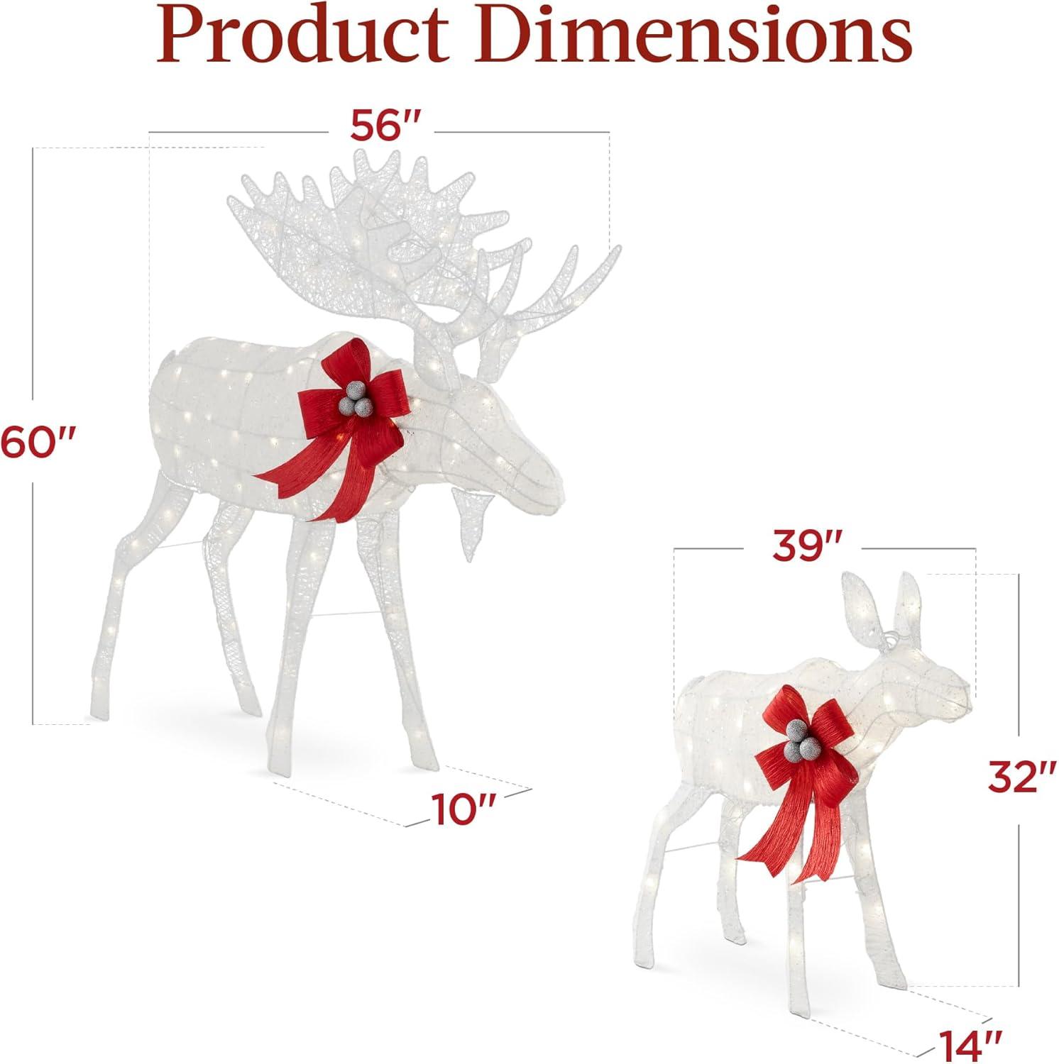 imageBest Choice Products 2Piece Moose Family Lighted Outdoor AllWeather Christmas Yard Decoration LightUp Dcor Set w 170 LED Lights Ground Stakes Zip Ties  GoldWhite  Extra Large
