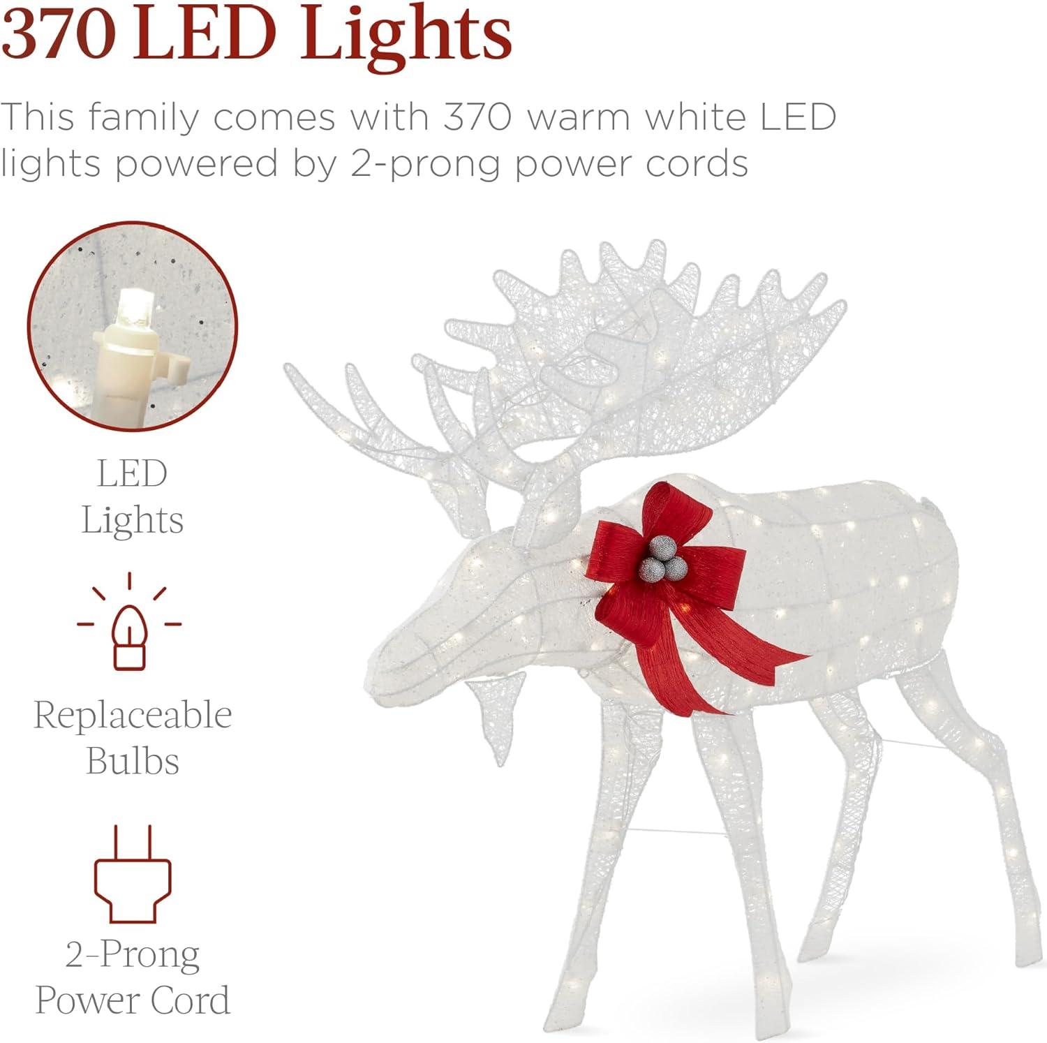 imageBest Choice Products 2Piece Moose Family Lighted Outdoor AllWeather Christmas Yard Decoration LightUp Dcor Set w 170 LED Lights Ground Stakes Zip Ties  GoldWhite  Extra Large
