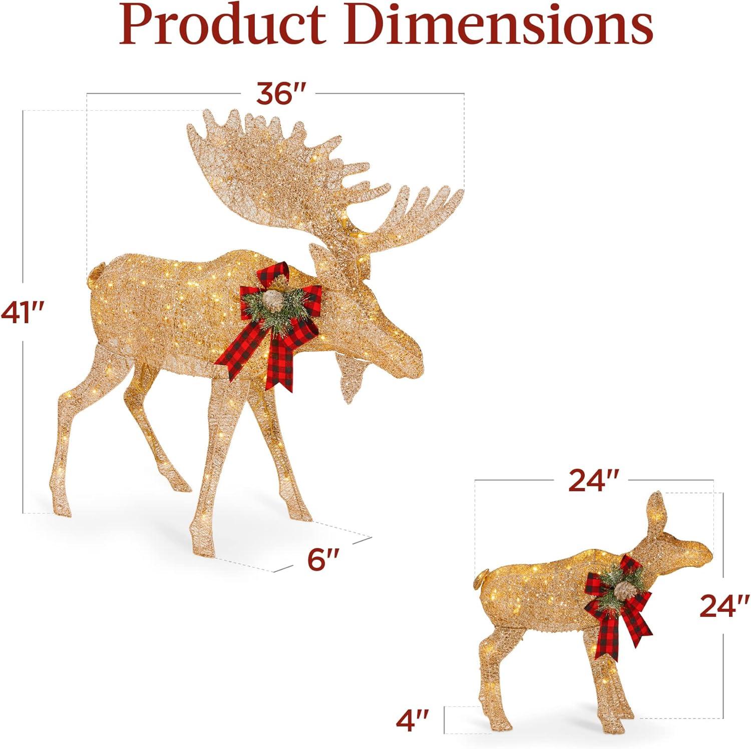 imageBest Choice Products 2Piece Moose Family Lighted Outdoor AllWeather Christmas Yard Decoration LightUp Dcor Set w 170 LED Lights Ground Stakes Zip Ties  GoldGold  Large