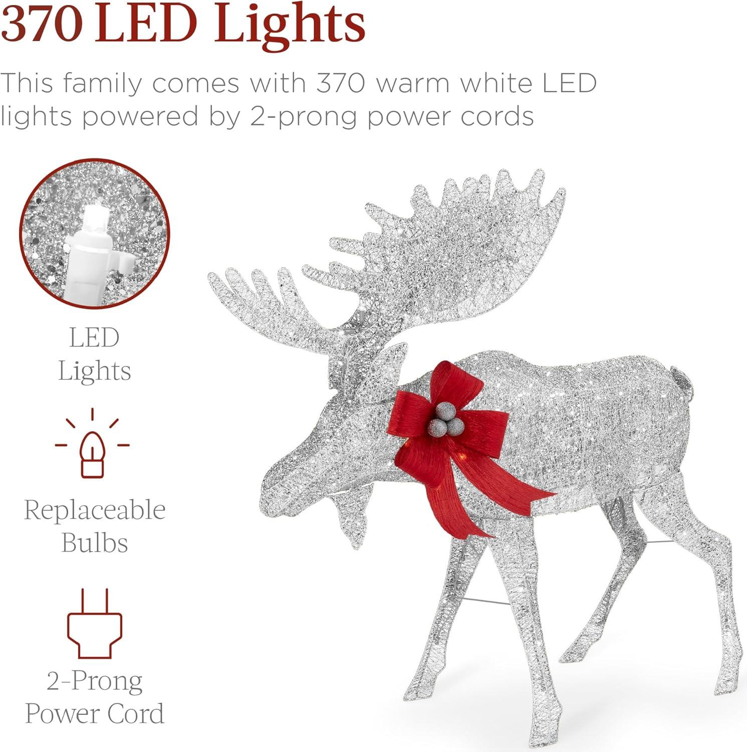 imageBest Choice Products 2Piece Moose Family Lighted Outdoor AllWeather Christmas Yard Decoration LightUp Dcor Set w 170 LED Lights Ground Stakes Zip Ties  GoldSilver  Extra Large