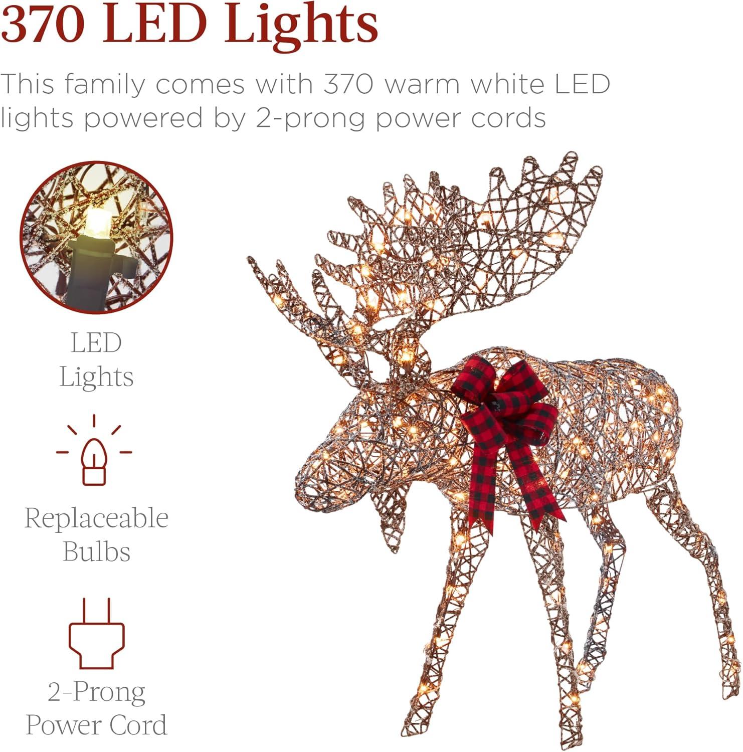imageBest Choice Products 2Piece Moose Family Lighted Outdoor AllWeather Christmas Yard Decoration LightUp Dcor Set w 170 LED Lights Ground Stakes Zip Ties  GoldRattan  Extra Large