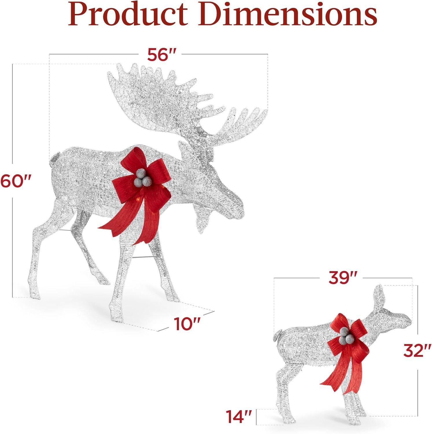 imageBest Choice Products 2Piece Moose Family Lighted Outdoor AllWeather Christmas Yard Decoration LightUp Dcor Set w 170 LED Lights Ground Stakes Zip Ties  GoldSilver  Extra Large