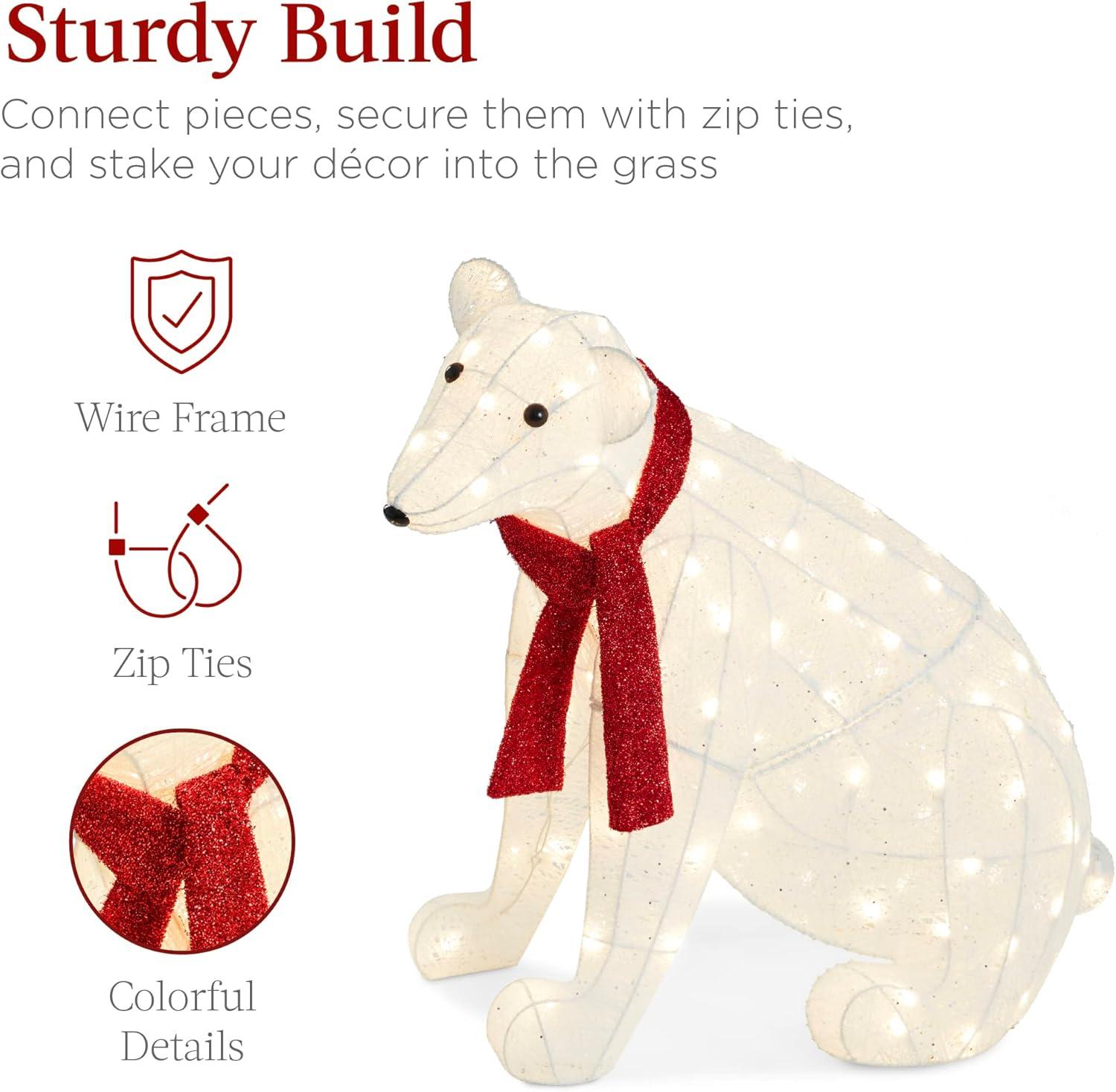 imageBest Choice Products 32in 2Piece Lighted Polar Bear Family Large AllWeather PreLit Outdoor Christmas Dcor for Front Yard Lawn w 145 PreStrung LED Lights Zip Ties Ground Stakes  RedWhite