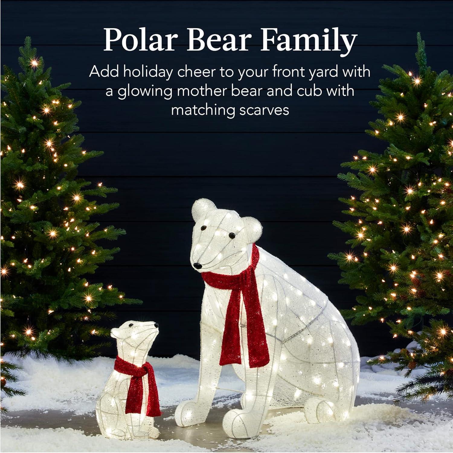 imageBest Choice Products 32in 2Piece Lighted Polar Bear Family Large AllWeather PreLit Outdoor Christmas Dcor for Front Yard Lawn w 145 PreStrung LED Lights Zip Ties Ground Stakes  RedWhite