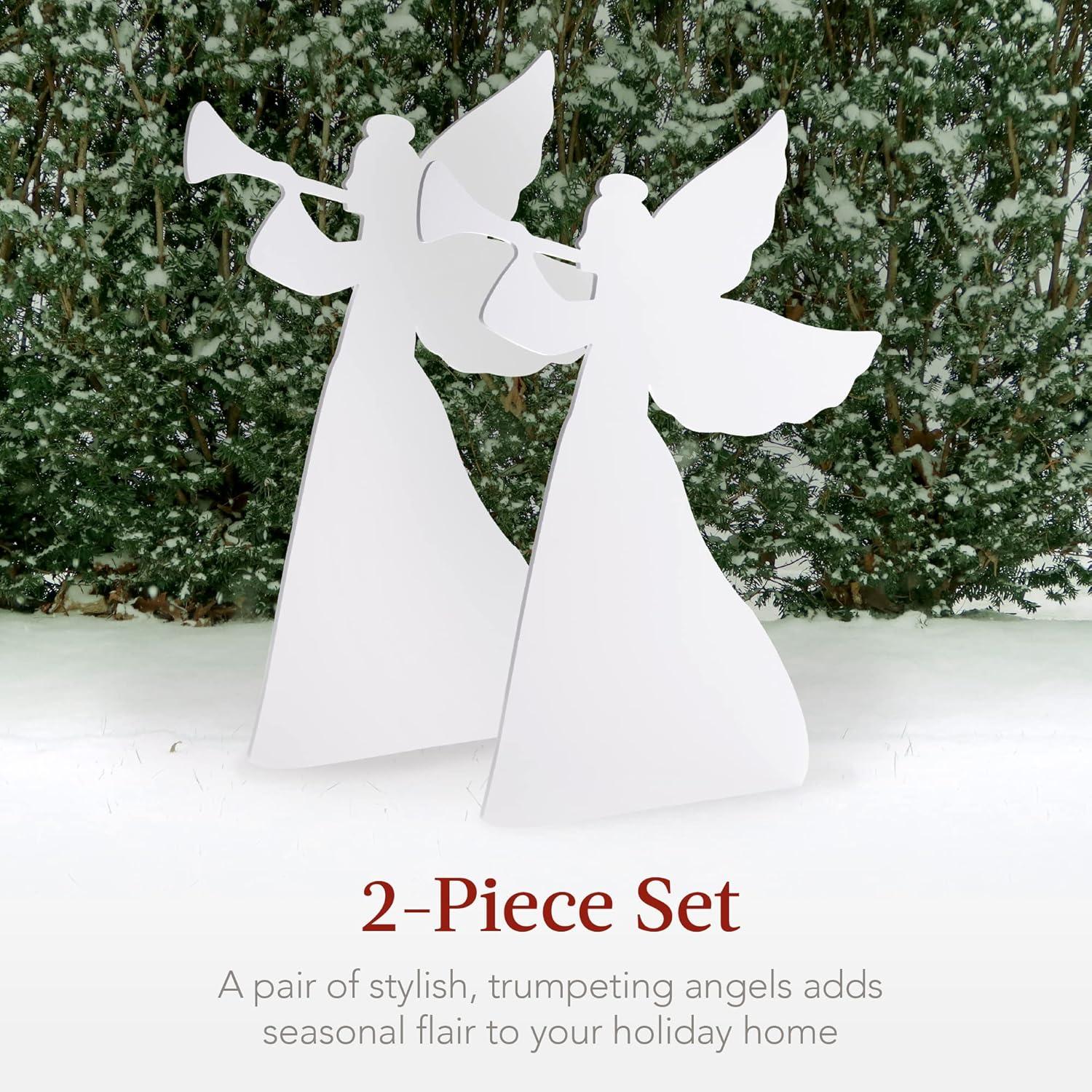 imageBest Choice Products 3ft Set of 2 Outdoor Christmas Angel Yard Decorations WeatherResistant PVC Dcor for Lawn Garden Display w 4 Ground Stakes