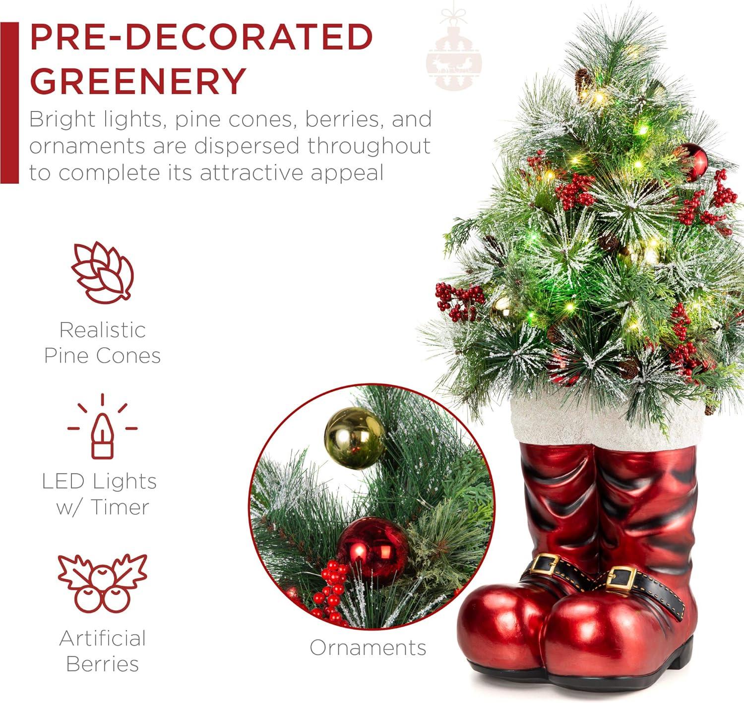 imageBest Choice Products 40in Santa Boots with PreDecorated Christmas Tree Greenery Decoration for Home ampamp Office HandPainted Frosted Tips BatteryOperated Lights