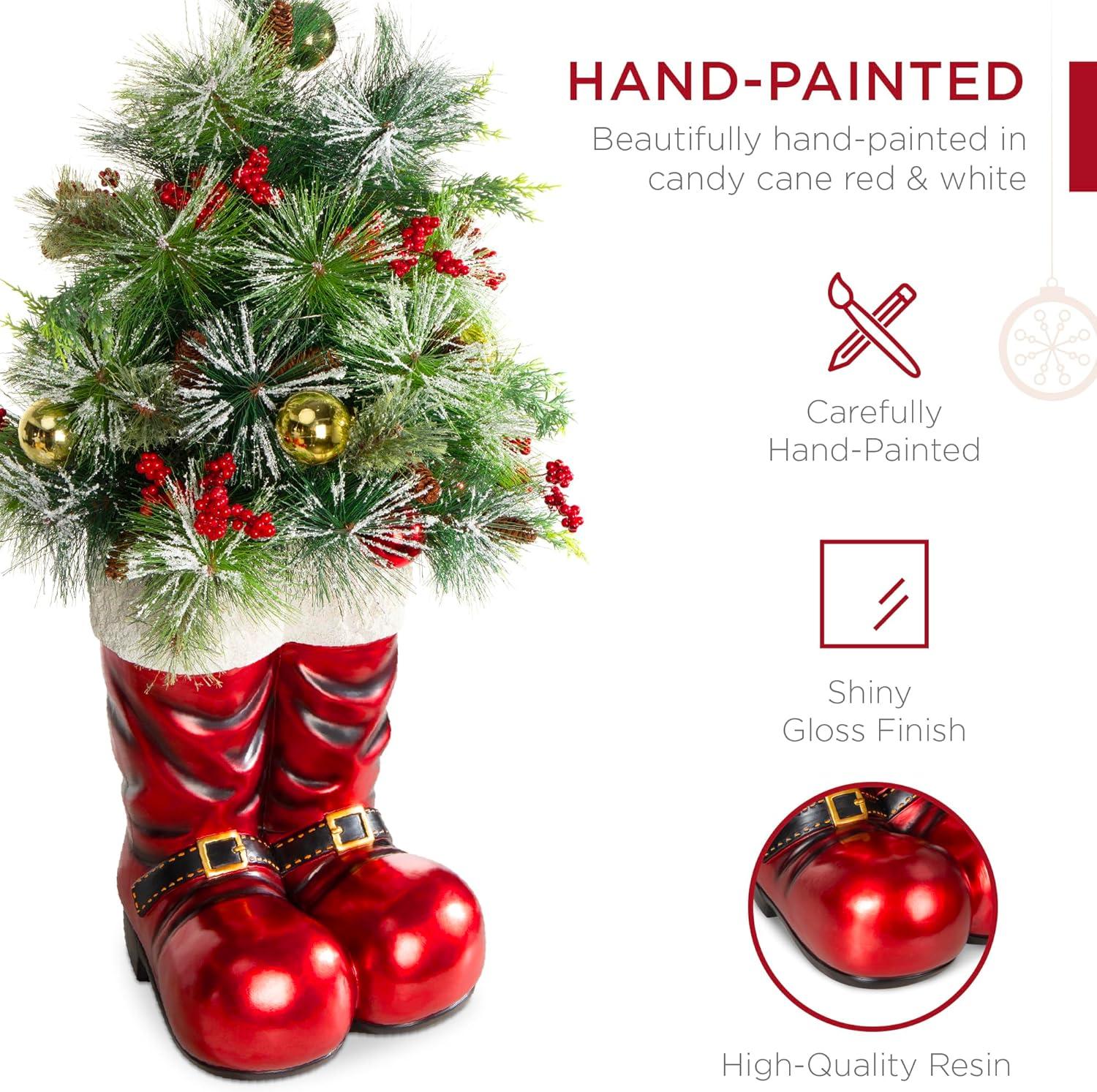 imageBest Choice Products 40in Santa Boots with PreDecorated Christmas Tree Greenery Decoration for Home ampamp Office HandPainted Frosted Tips BatteryOperated Lights