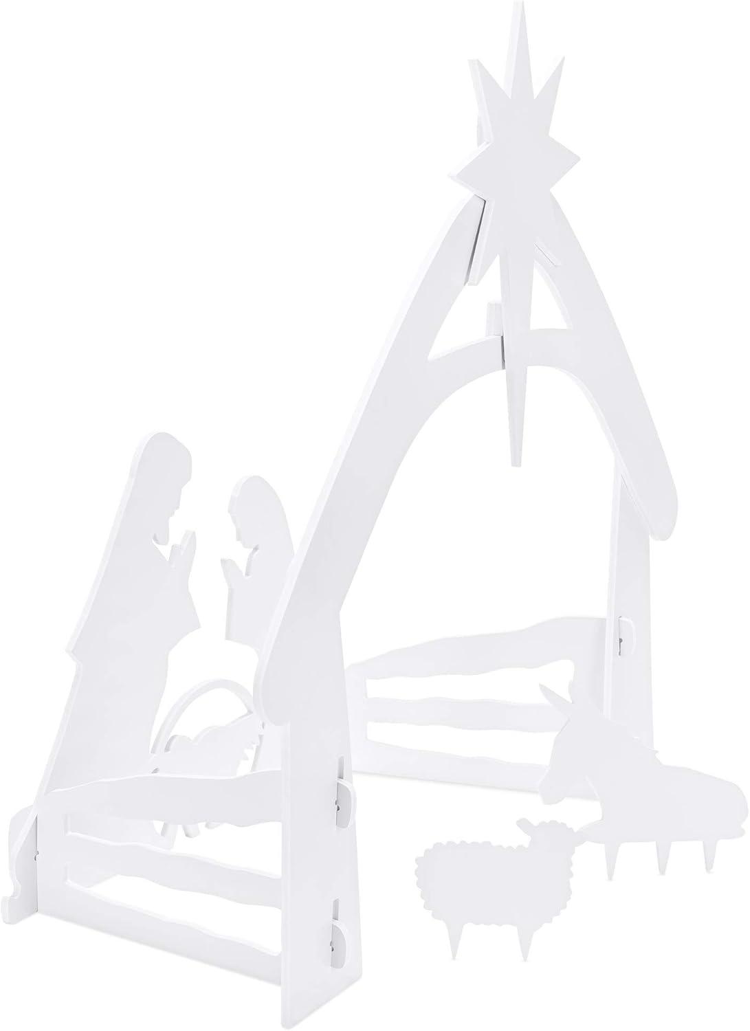 imageBest Choice Products 4ft Outdoor Nativity Scene WeatherResistant Decor Christmas Holy Family Yard Decoration WaterResistant PVC  WhiteWhite