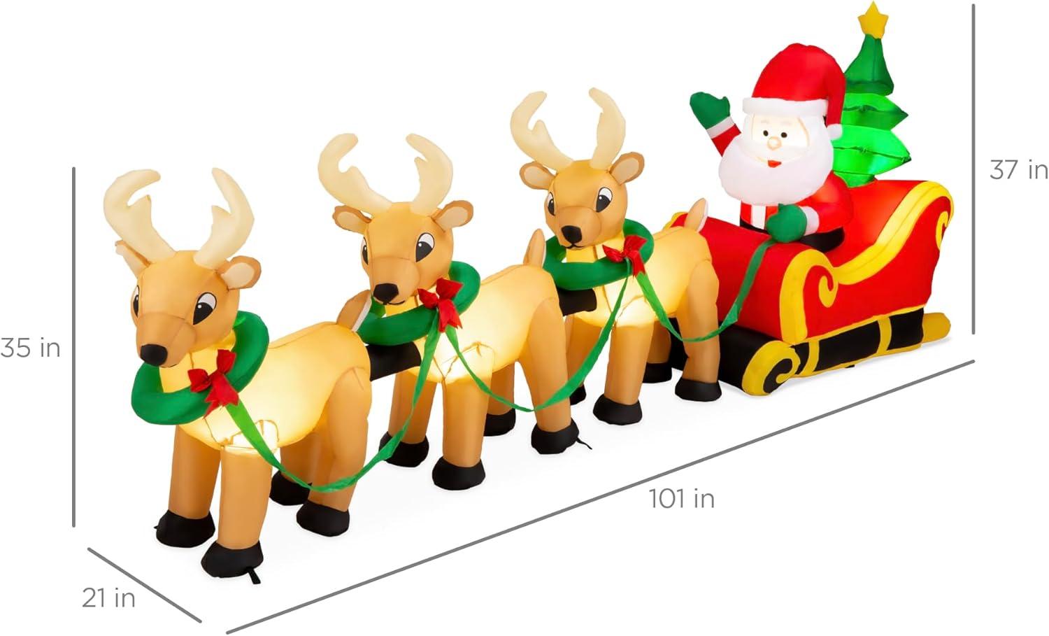 imageBest Choice Products 85ft Lighted Inflatable Christmas Decoration Santa Claus Sleigh ampamp Reindeer Indoor Outdoor for Yard Garden Driveway Large Room wHeavyDuty Stakes Electric Fan Blower